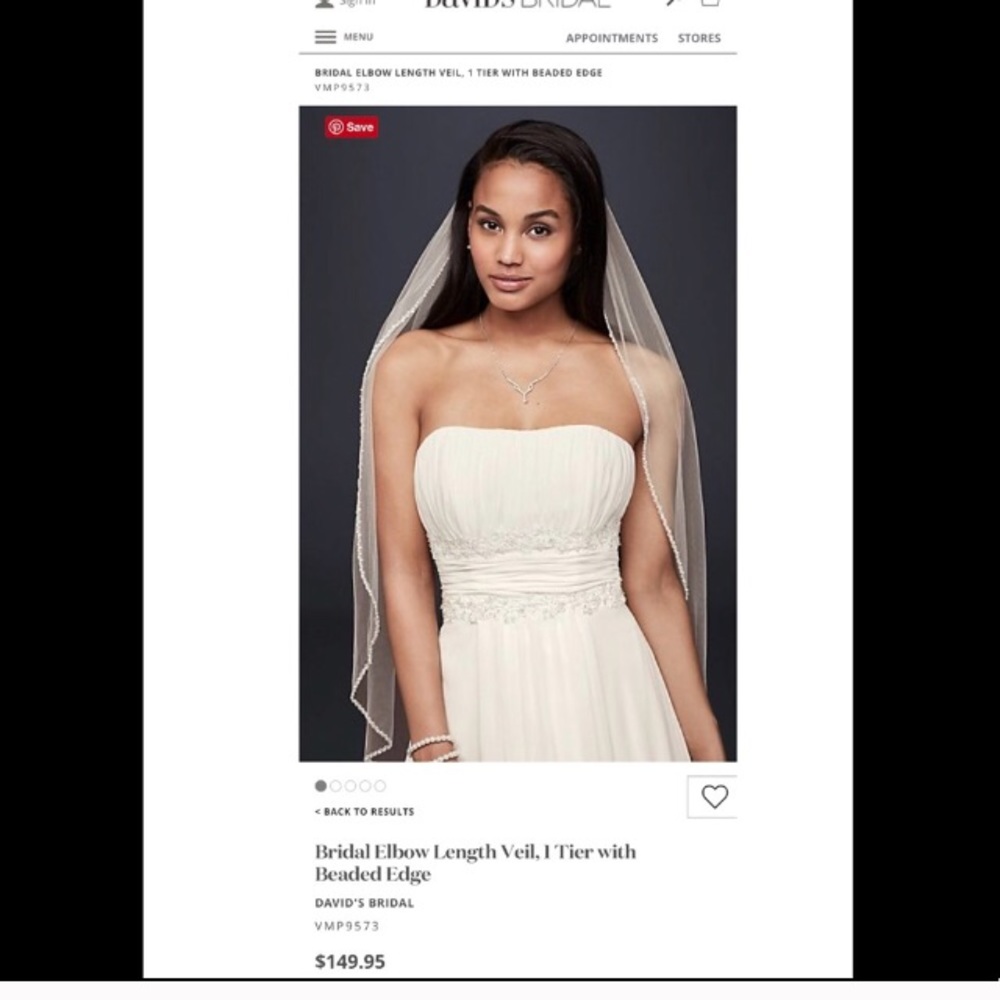 David’s Bridal Beaded edge fingertip ivory veil